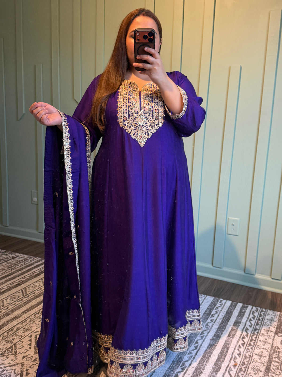 Puple Raw Silk Anarkali Three Piece