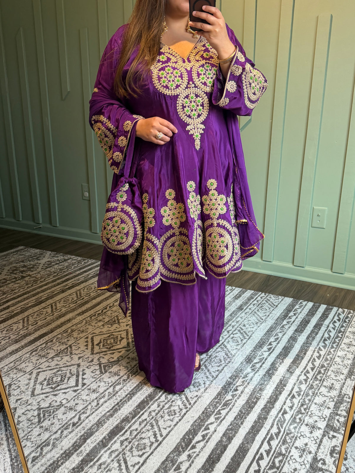 Purple Crepe Dori Hand Embroidered Peplum Set