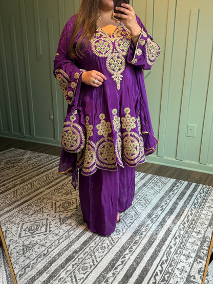 Purple Crepe Dori Hand Embroidered Peplum Set