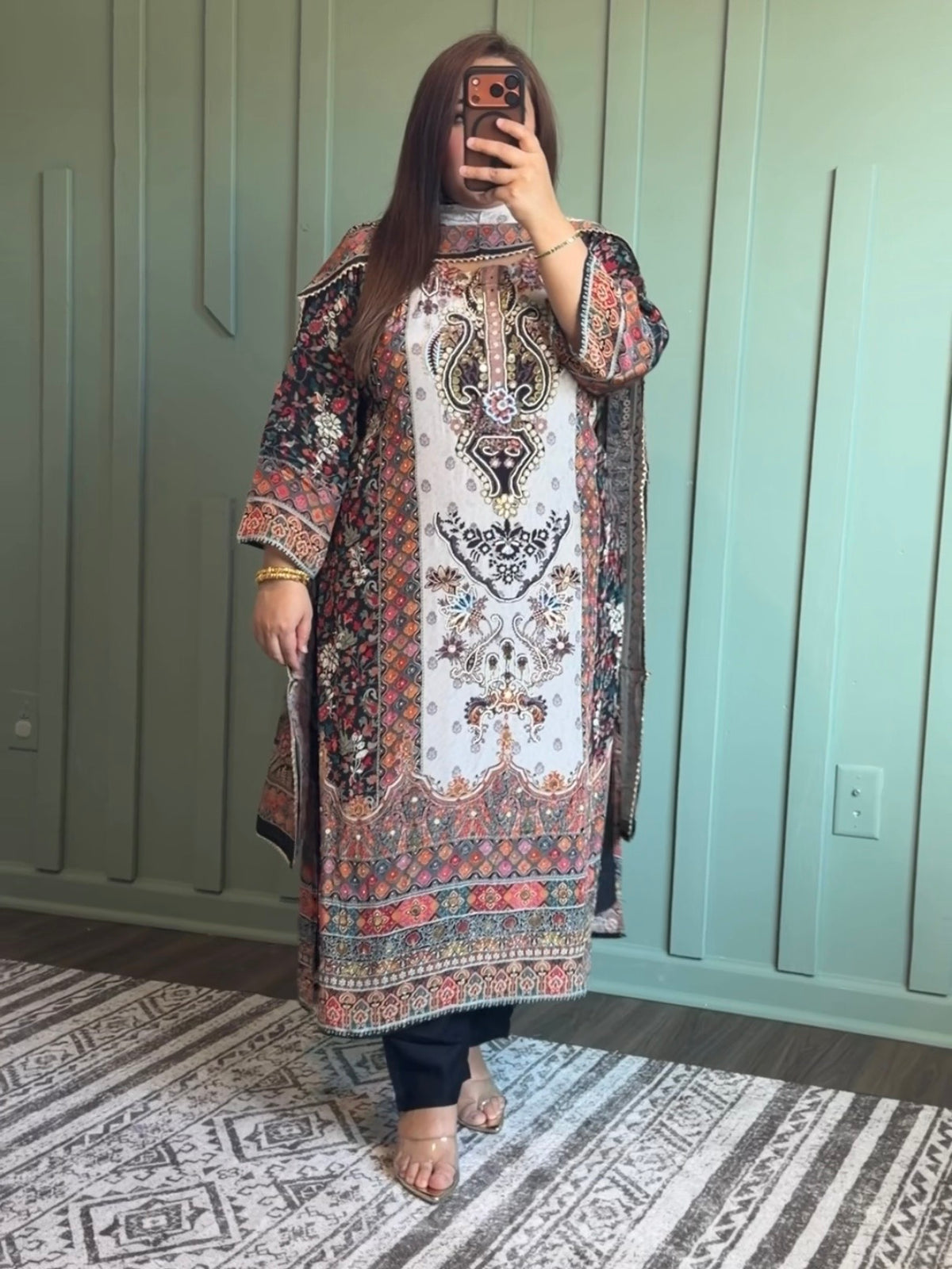 Pure Crepe Hand Embroidered Three Piece
