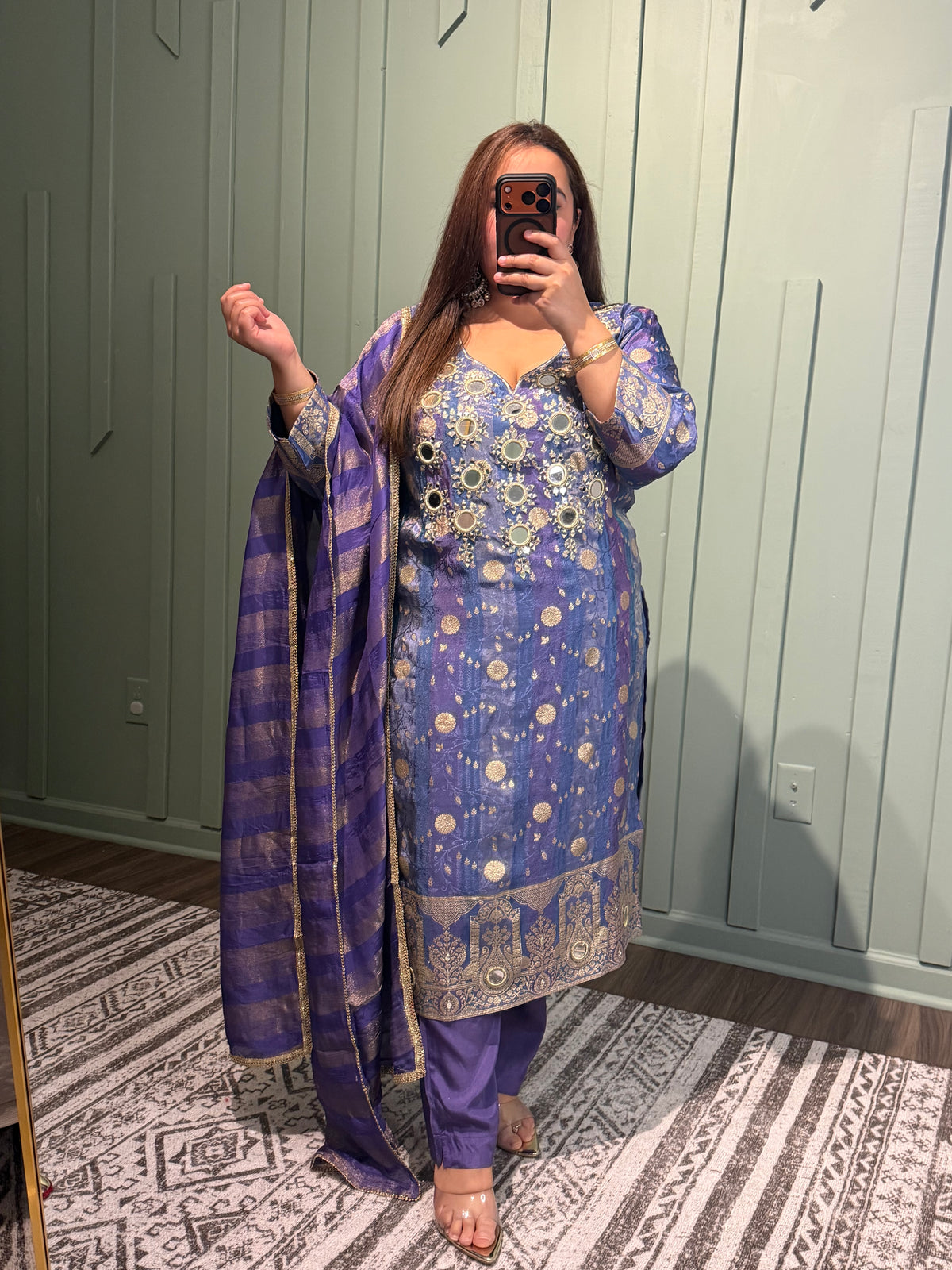 Banarsi Shimmer Mirror Hand Embroidered Three Piece