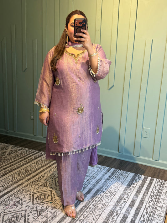 Crush Shimmer Antique Hand Embroidered Three Piece