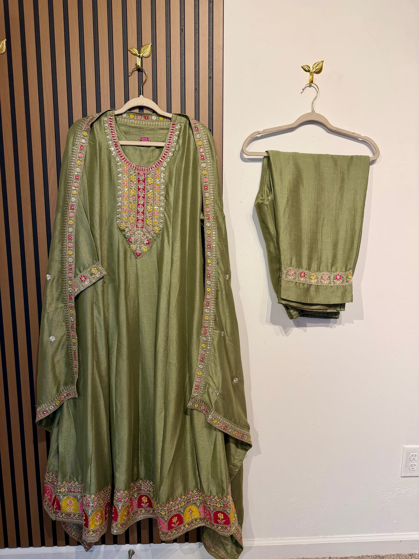 Sage Raw Silk Anarkali