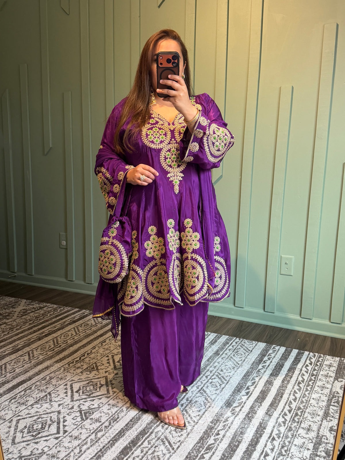 Purple Crepe Dori Hand Embroidered Peplum Set