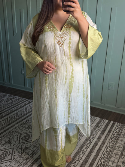 Shimmer Silk Tye Dye C Cut Co ord Hand Embroidered