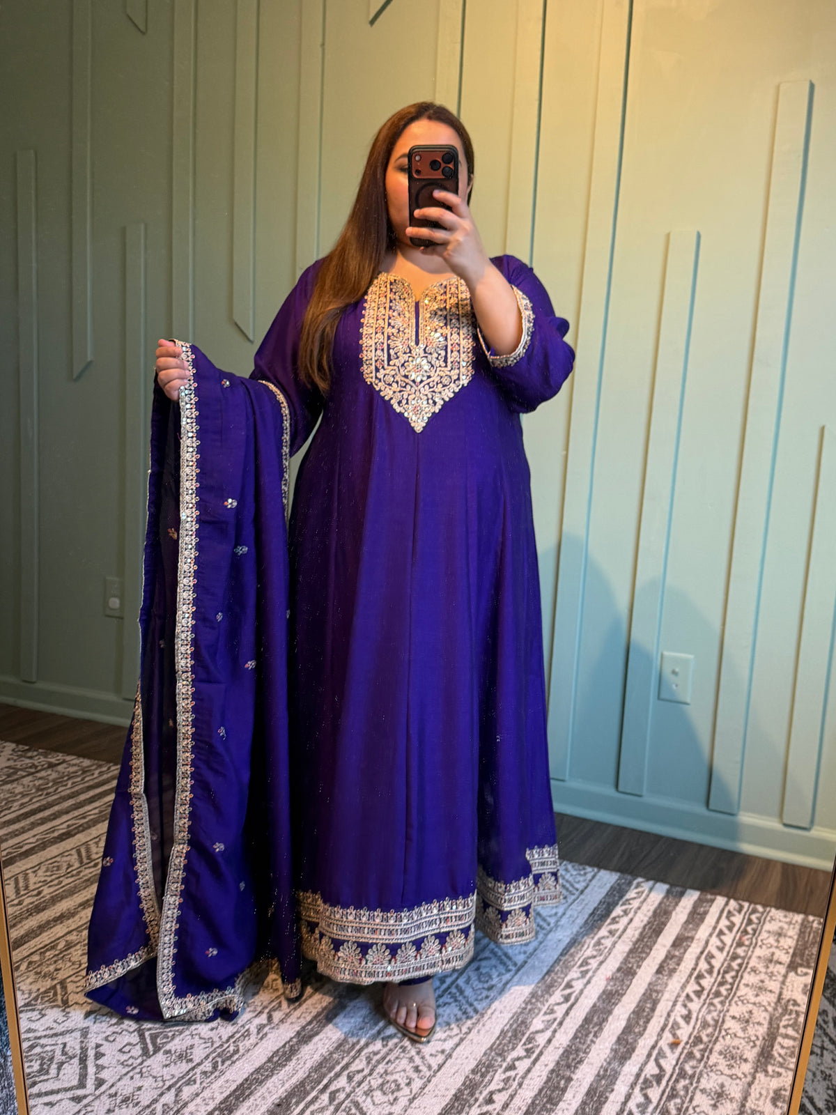 Puple Raw Silk Anarkali Three Piece