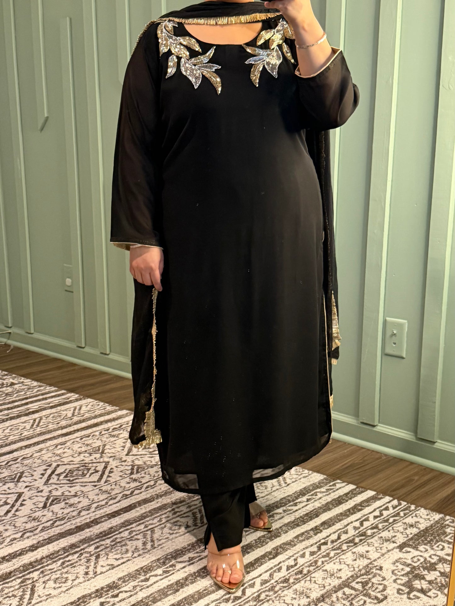 Viscose Georgette Handwork Three Piece
