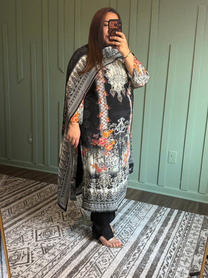 Natural Crepe Handwork Three Piece