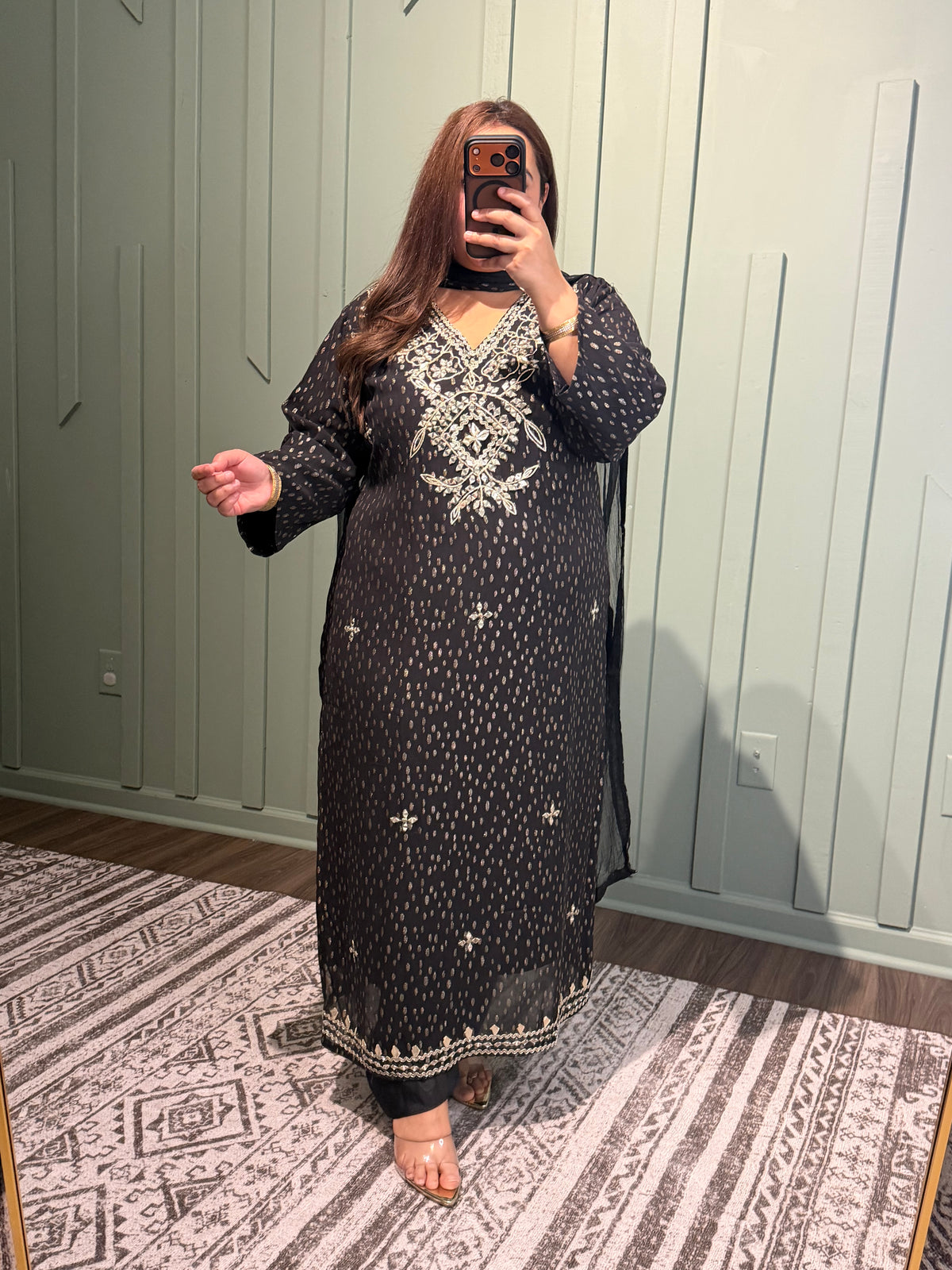 Banarsi Georgette Mirror Hand Embroidered Three Piece