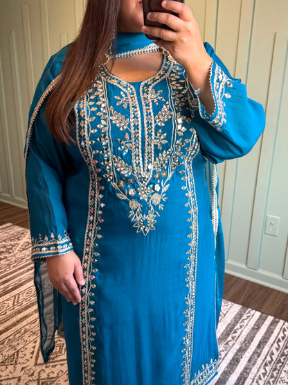 Silk Mirror Gotta Hand Embroidered Three Piece