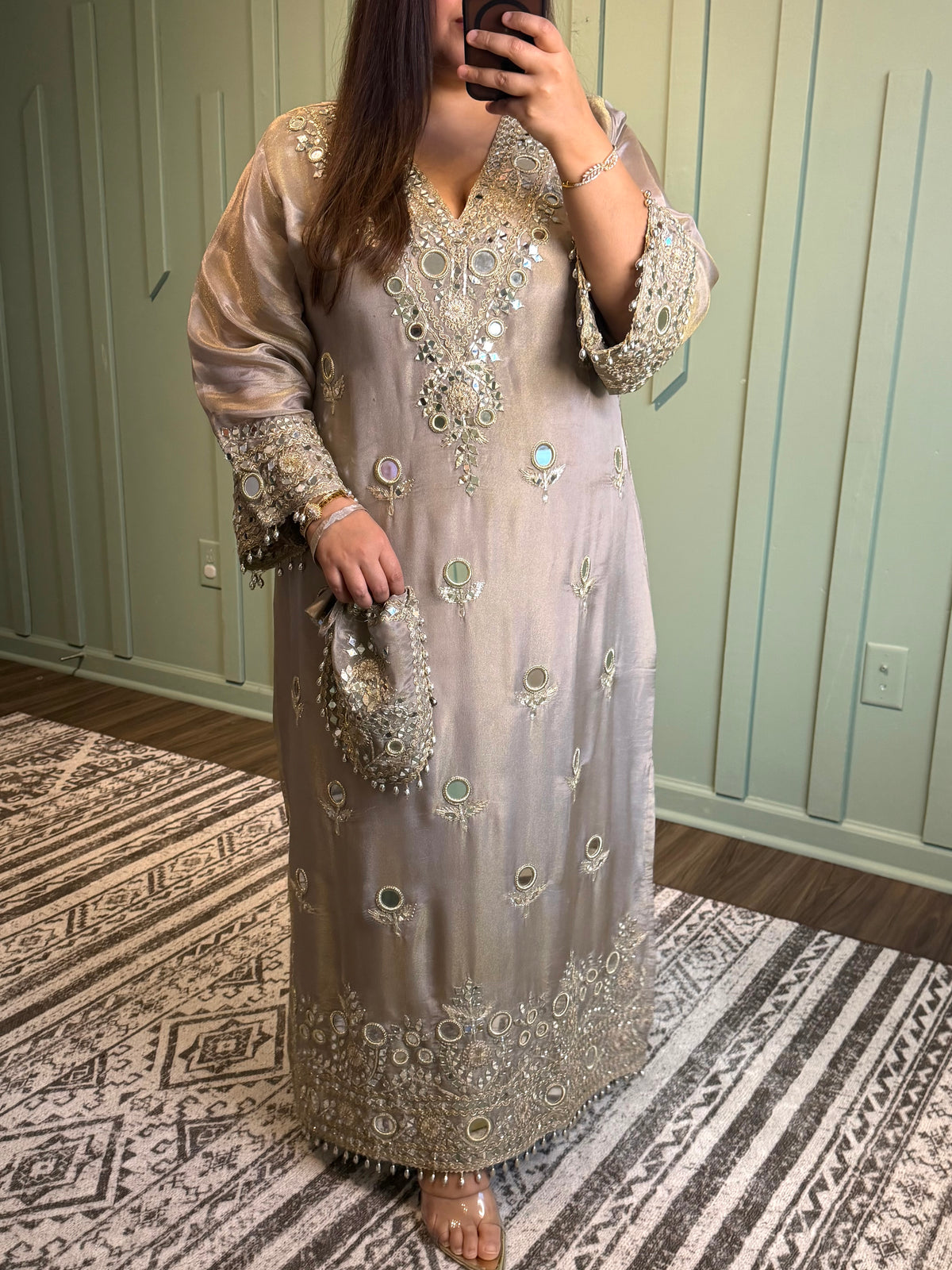 Mirror Gotta Shimmer Long Phiran Three Piece
