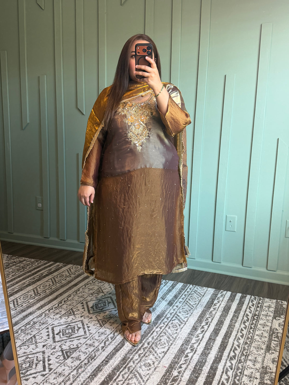 Dual Tone Zari Hand Embroidered Three Piece