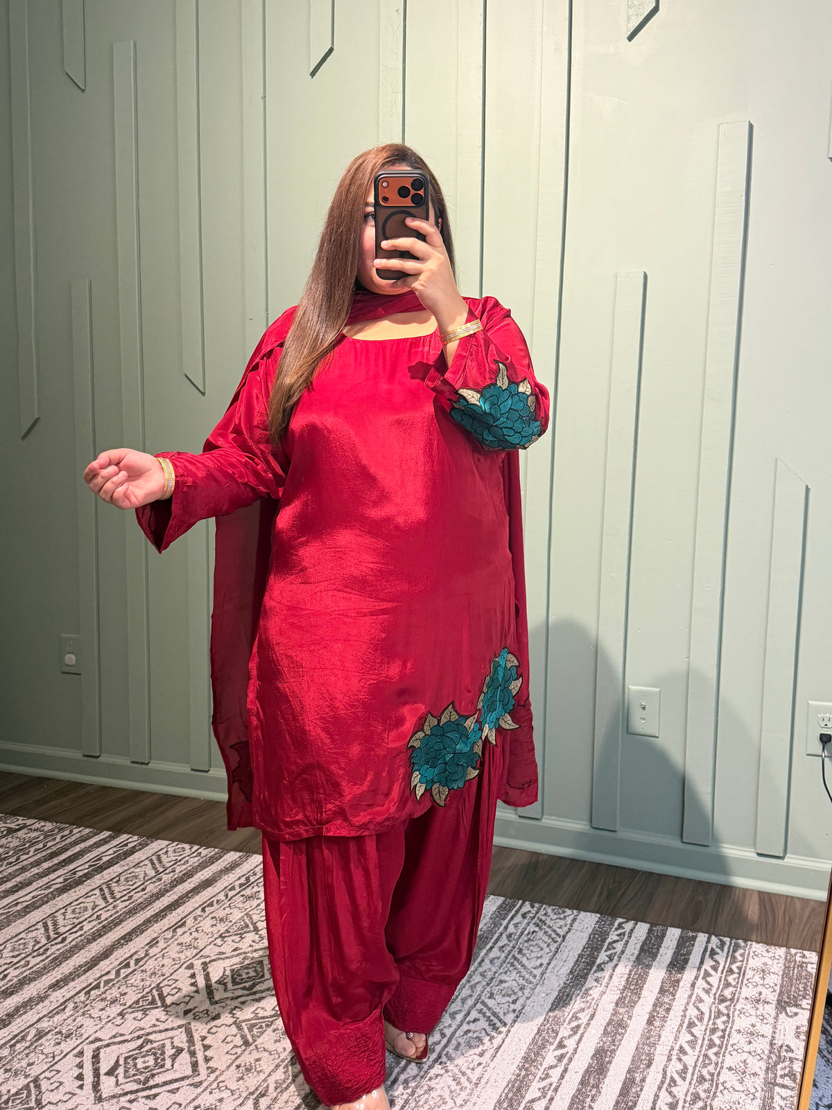 Silk Embroidered Farshi Three Piece