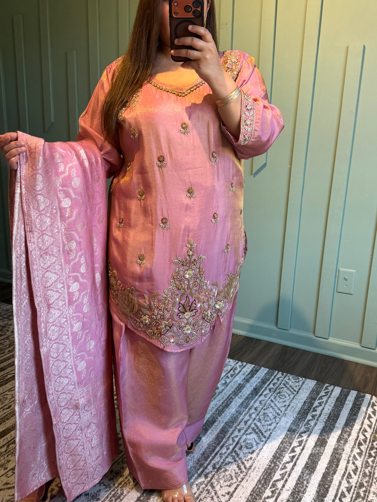 Shimmer Silk Farshi Hand  Embroidered