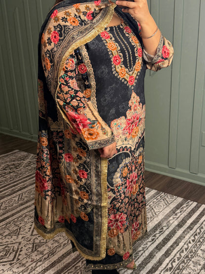 Pure Crepe Handwork Three Piece