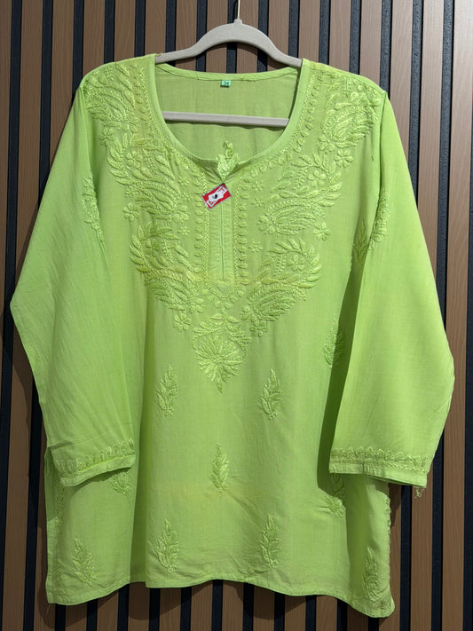RAYON SELF CHIKANKARI SHORT KURTI