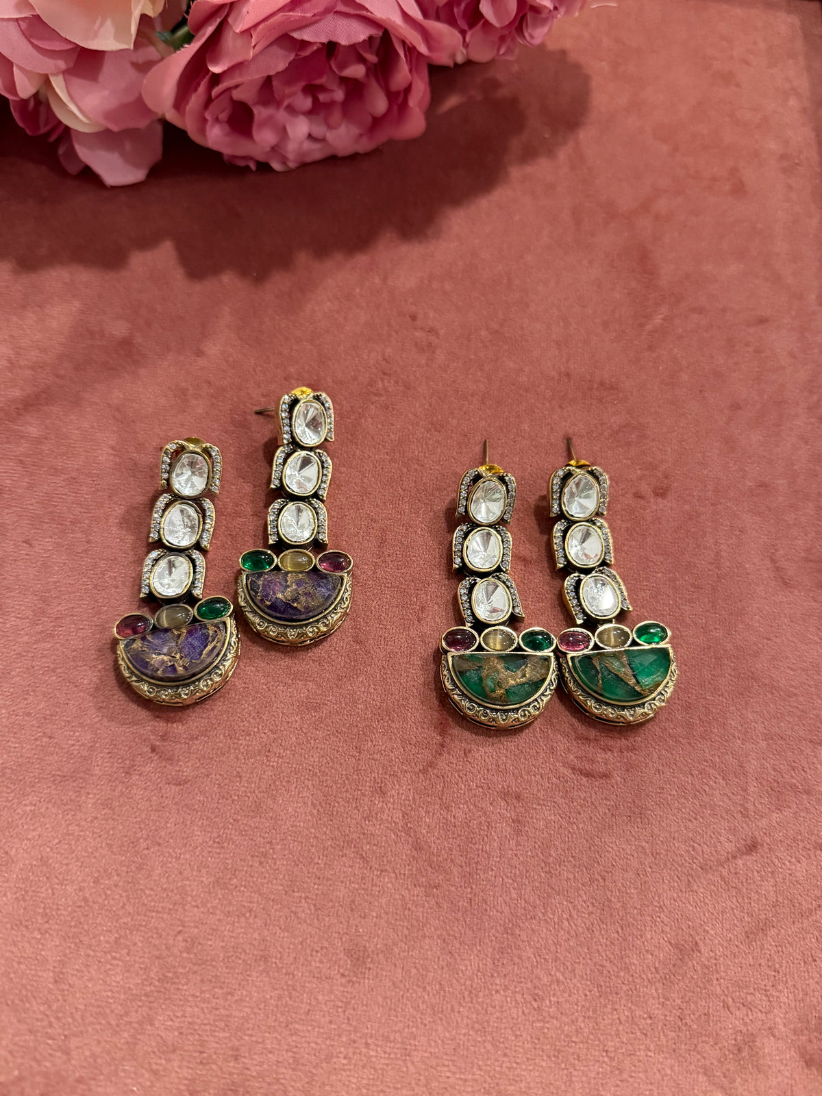 Moissanite Uncut kundan Firestone Earring