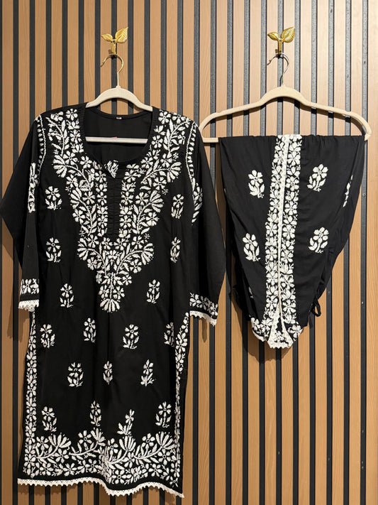 BLACK CHIKANKARI SET WITH TULIP