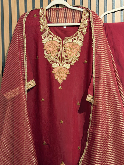 KASHMIRI SILK THREE PIECE PLUS SIZE