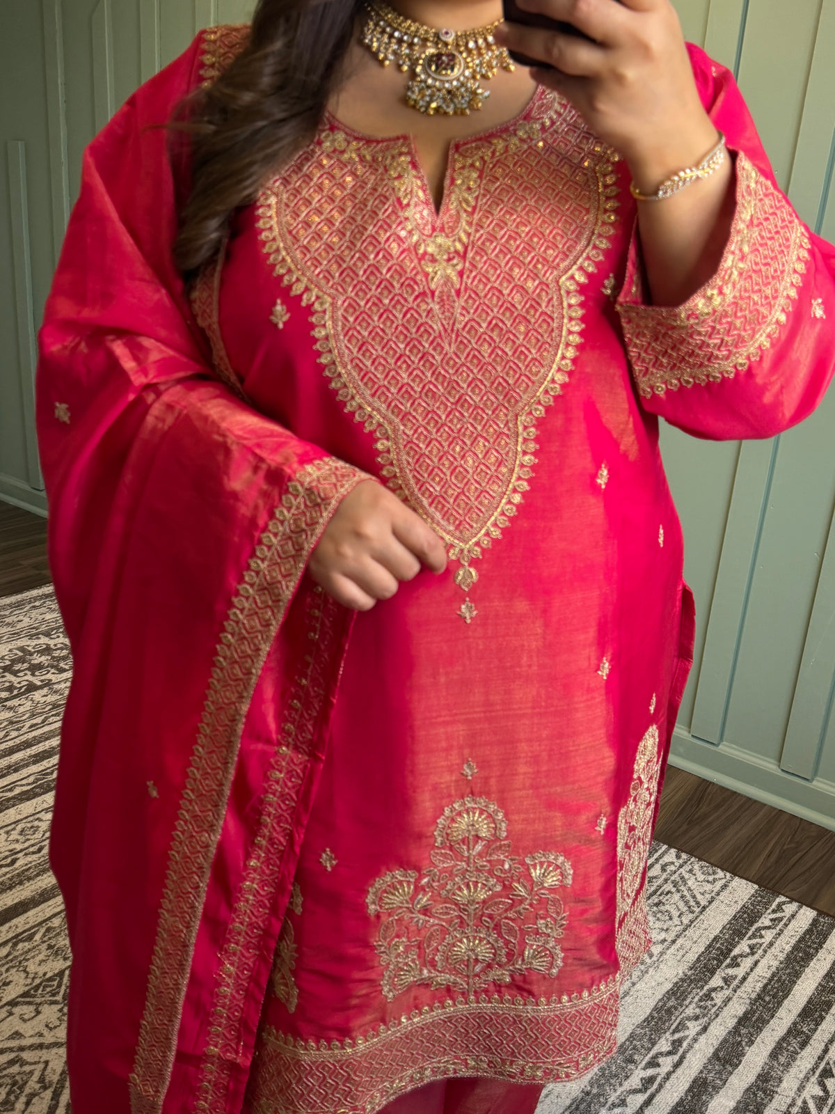 Fuchsia Shimmer Dori Hand Embroidered Three Piece