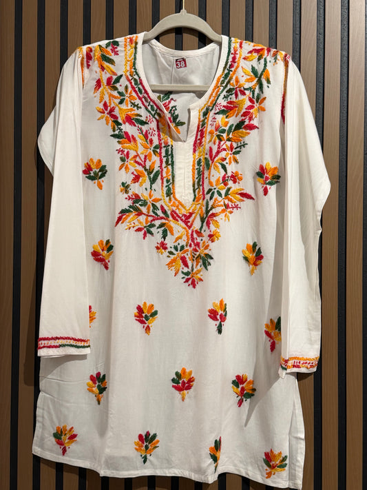 SHORT KURTI RAYON MULTI THREAD CHIKANKARI