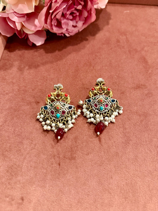 Kundan German Silver Dual Tone Earrings