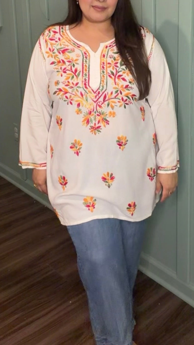 SHORT KURTI RAYON MULTI THREAD CHIKANKARI