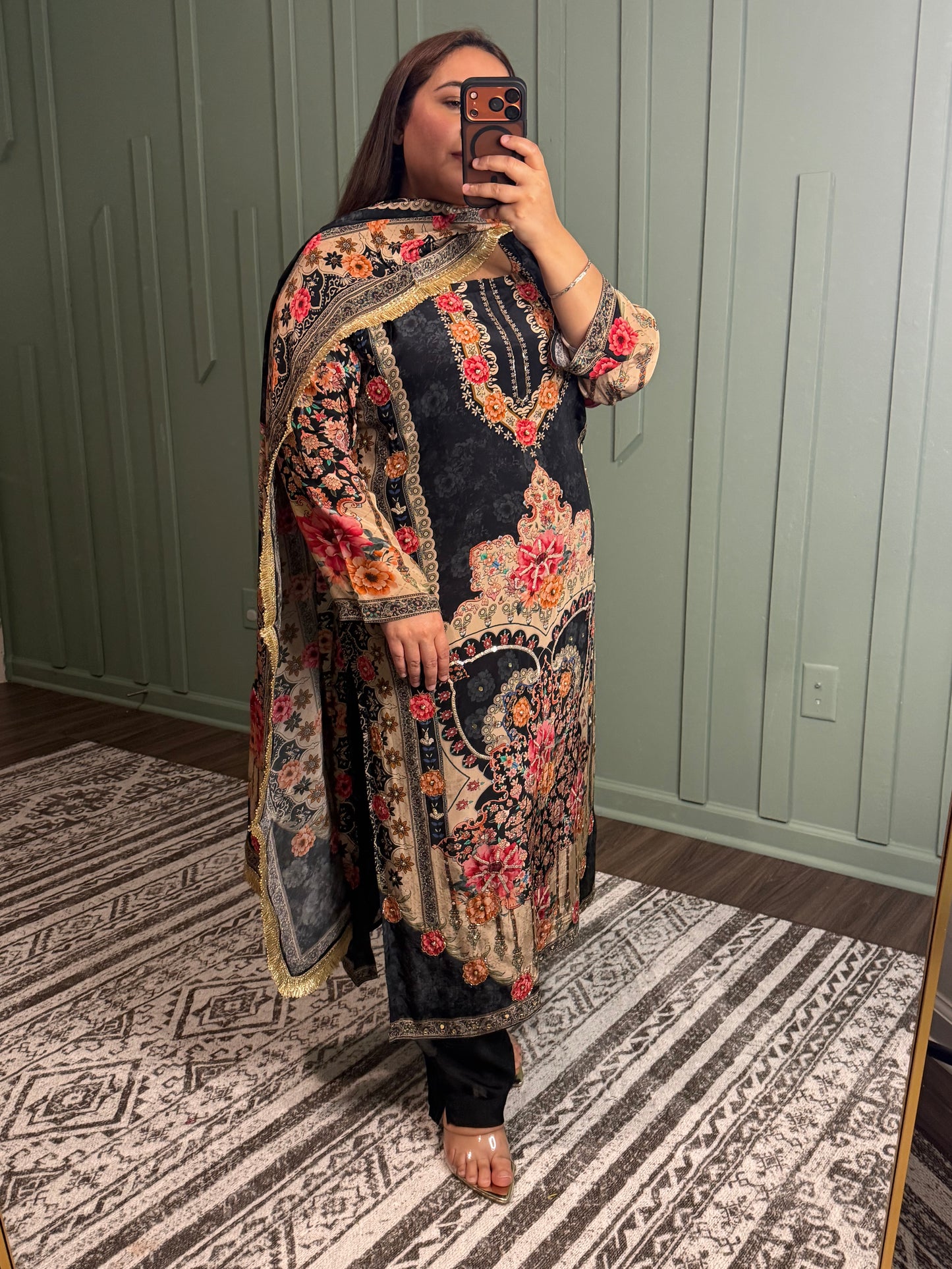 Pure Crepe Handwork Three Piece