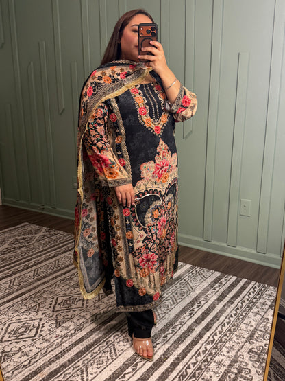 Pure Crepe Handwork Three Piece