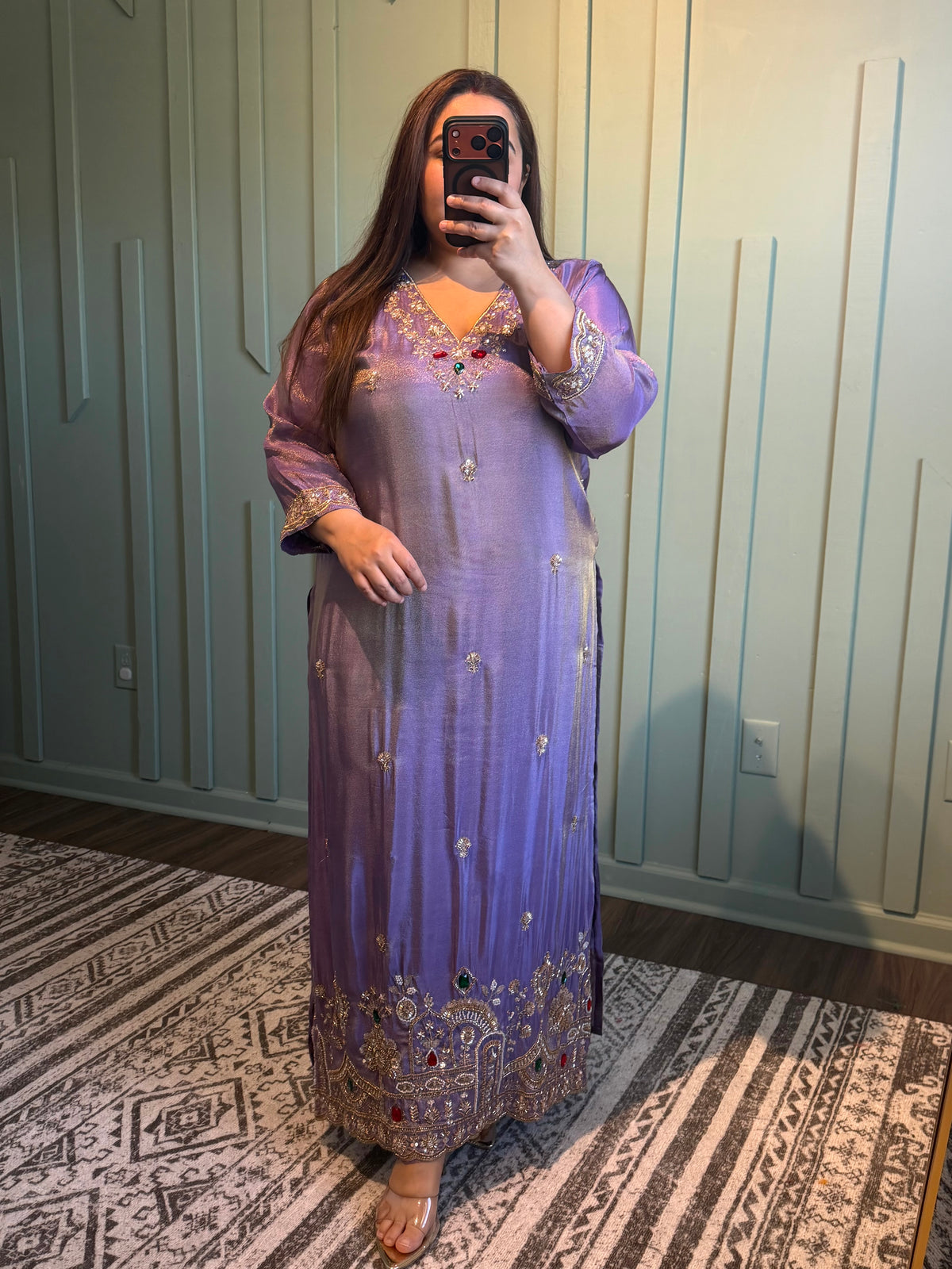 Phiran Shimmer Silk Hand Embroidered With Bottom