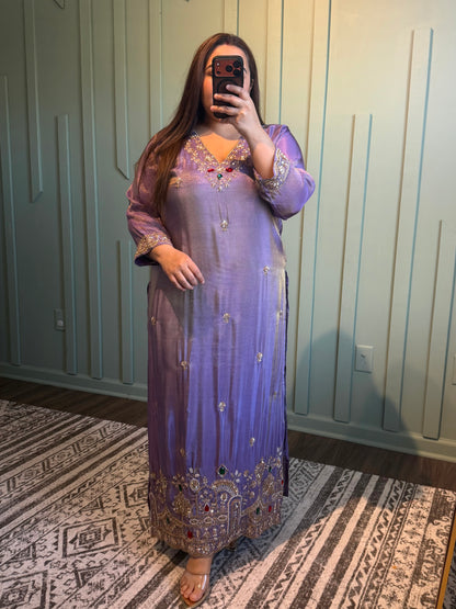 Phiran Shimmer Silk Hand Embroidered With Bottom