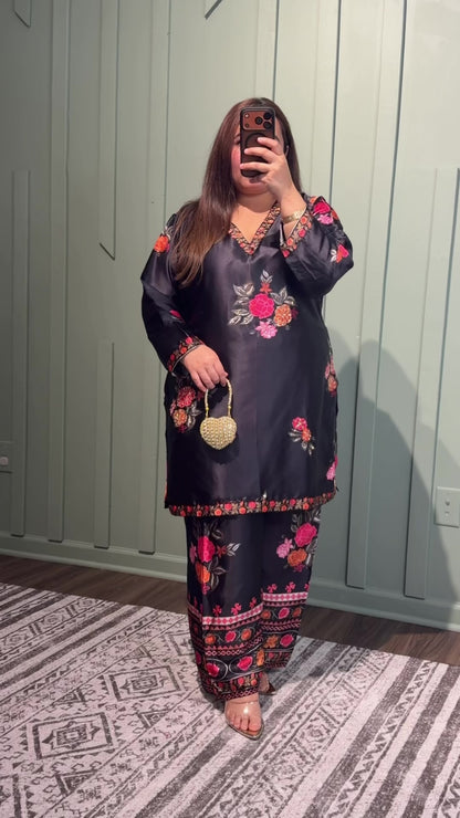 Silk Print Hand Work Co ord