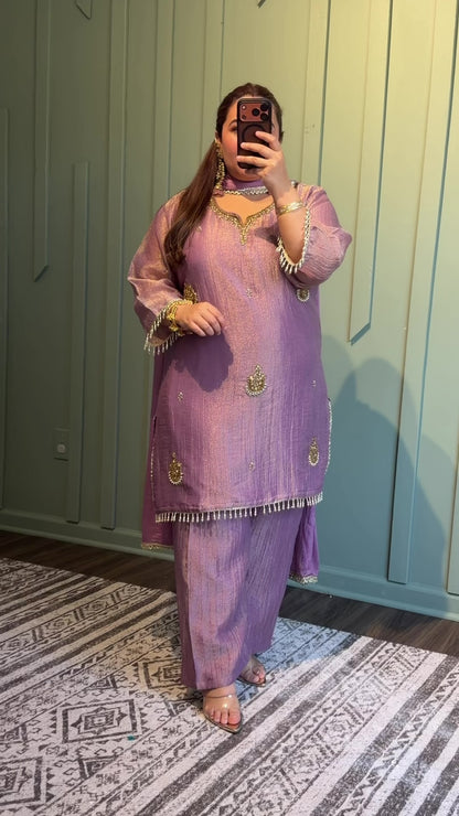 Crush Shimmer Antique Hand Embroidered Three Piece