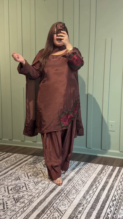 Silk Embroidered Farshi Three Piece