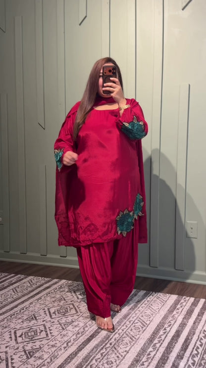 Silk Embroidered Farshi Three Piece