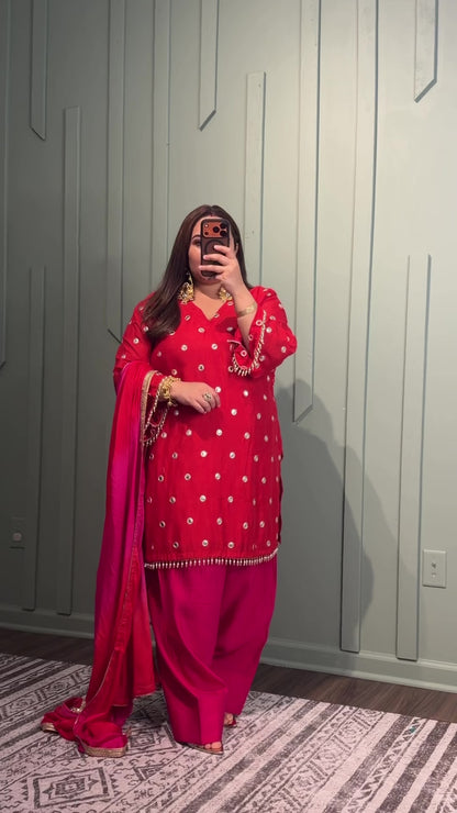 Red Rani Front/Back Embroidered Farshi