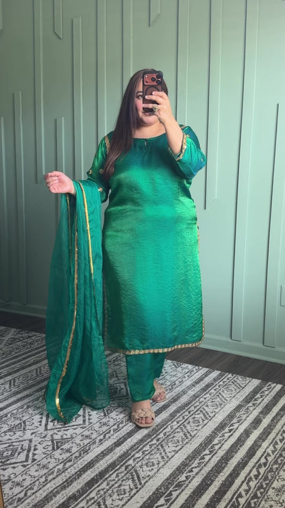 Sheesa Silk Peacock Green Designer Three Piece