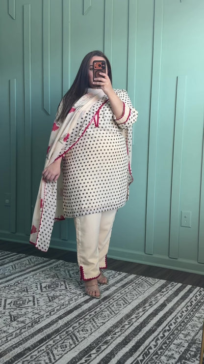 Beige Polka Three Piece