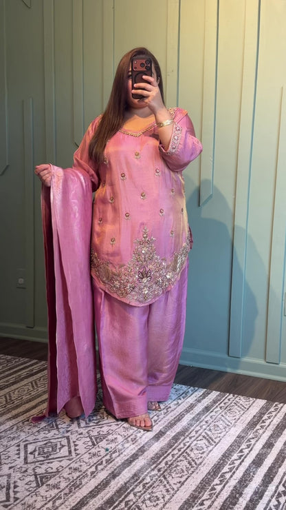 Shimmer Silk Farshi Hand  Embroidered