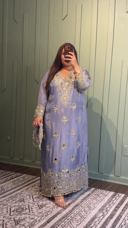 Shimmer Silk Hand Embroidered Firan Three Piece