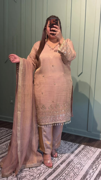 Shimmer Crush Salsa Mirror Hand Embroidered Suit