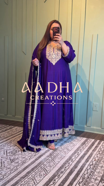 Puple Raw Silk Anarkali Three Piece