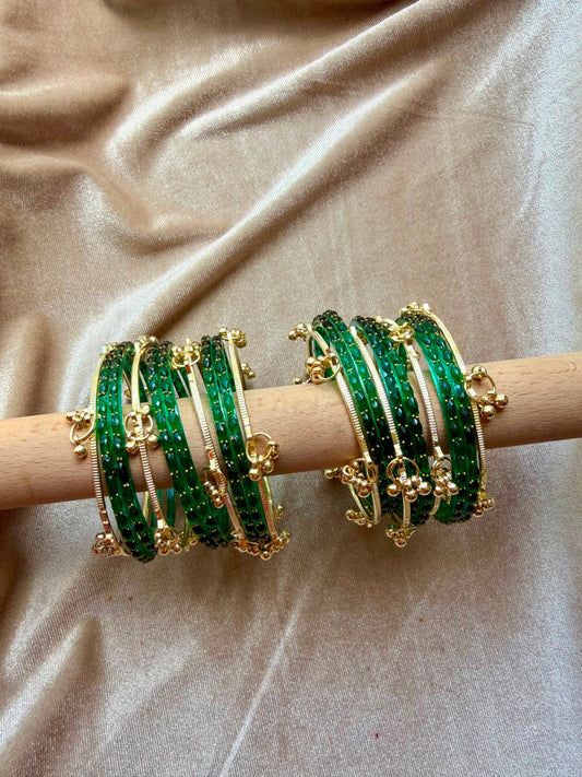 GLASS RAINDROP BANGLES (1 Dozen Glass & 8 Ghungru)