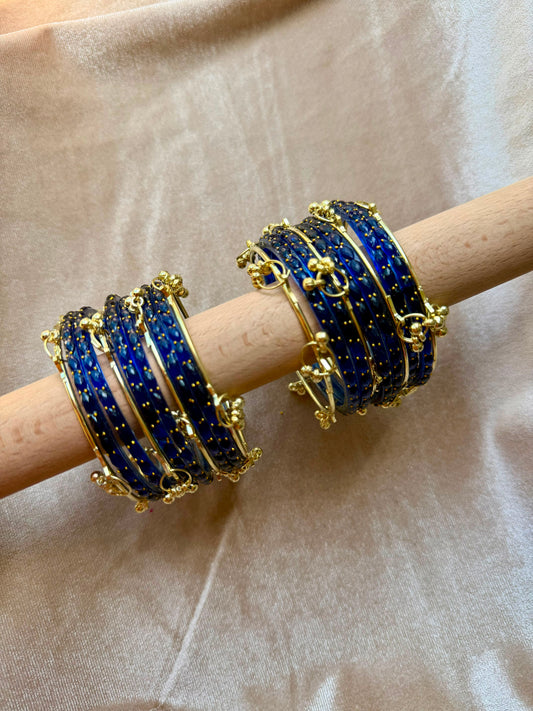 GLASS RAINDROP BANGLES (1 dozen glass & 8 Ghungru)