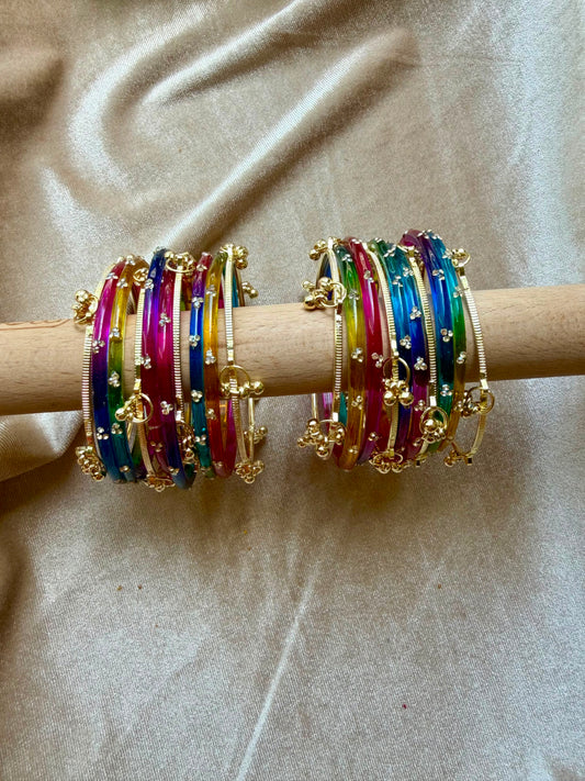 GLASS JELLY BANGLES (1 Dozen Glass & 8 Ghungru)