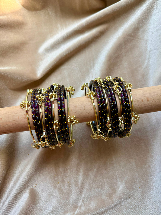 GLASS RAINDROP BANGLES (1 Dozen Glass & 8 Ghungru)
