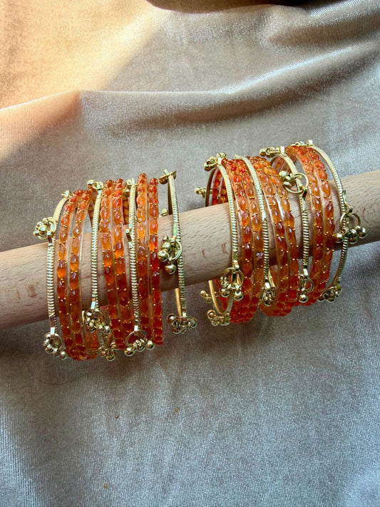 GLASS RAINDROP BANGLES (1 dozen glass & 8 Ghungru)