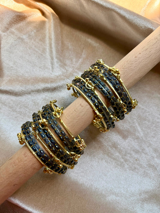 GLASS RAINDROP BANGLES (1 dozen glass & 8 Ghungru)