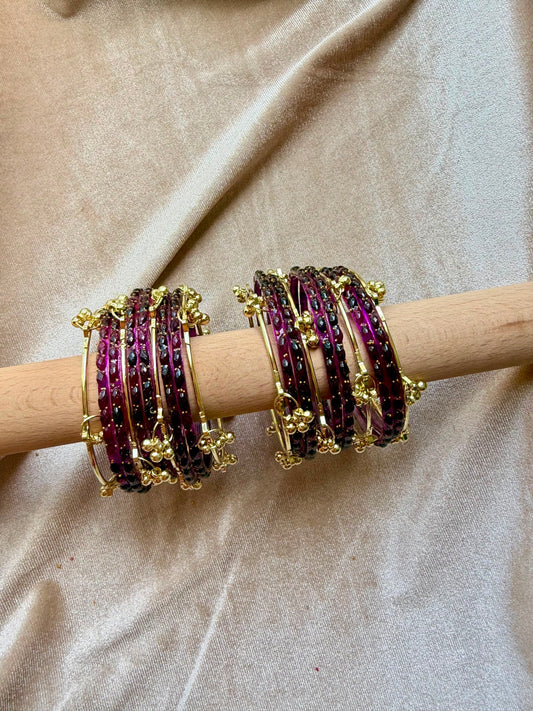 GLASS RAINDROP BANGLES (1 Dozen Glass & 8 Ghungru)